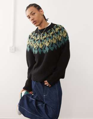 Weekday Oversized Knitted Wool-blend Raglan Sweater In Black