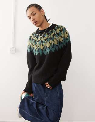 Momo wool blend oversized fairisle sweater in black