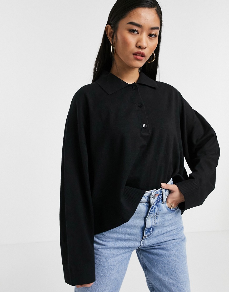 Weekday Monique sweater with collar in black