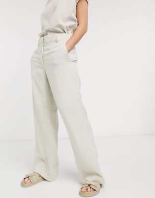 Weekday - Mono - Smaltoelopende linnen broek in naturel beige | ASOS