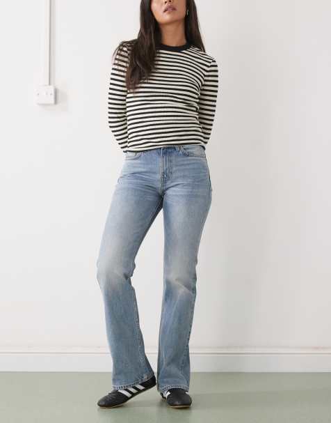 Weekday Moon mid waist bootcut flare jeans in stonewash blue - view 1