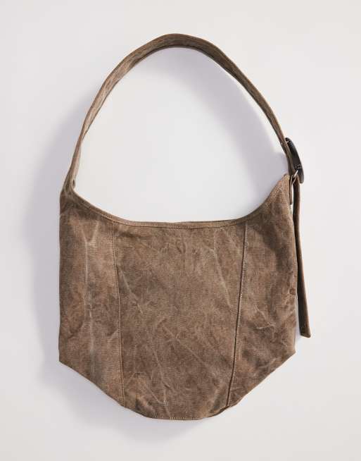 Weekday - Moon - Schoudertas met gespdetail in beige met wassing