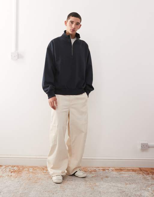 Weekday – Mörkblå, boxig sweatshirt i oversized fit med kort dragkedja, 2 av 5