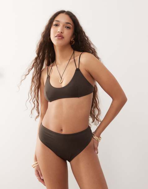Weekday – Mörkbrun bikiniunderdel i brazilian-modell med hög midja - view 1