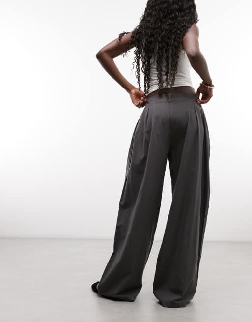 Weekday – Mörkgrå, plisserade byxor med supervida ben, 5 av 5