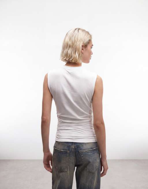 Weekday - Mouwloze top met aangerimpelde taille in wit, 4 van 4