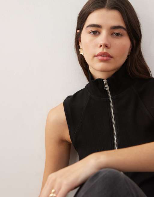 Weekday - Mouwloze top met rits en opstaande hals in zwart, 2 van 4