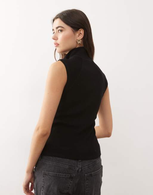 Weekday - Mouwloze top met rits en opstaande hals in zwart, 4 van 4
