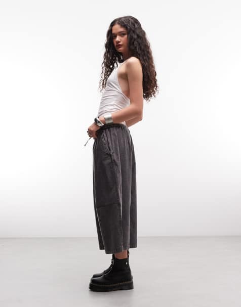Weekday - Mørkegrå oversized cropped bukser med løbesnor - view 1
