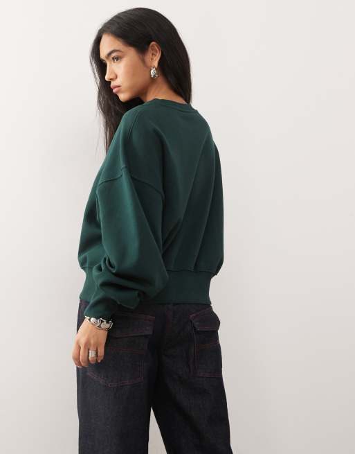 Weekday - Mørkegrøn sweatshirt i standard fit, 4 af 4