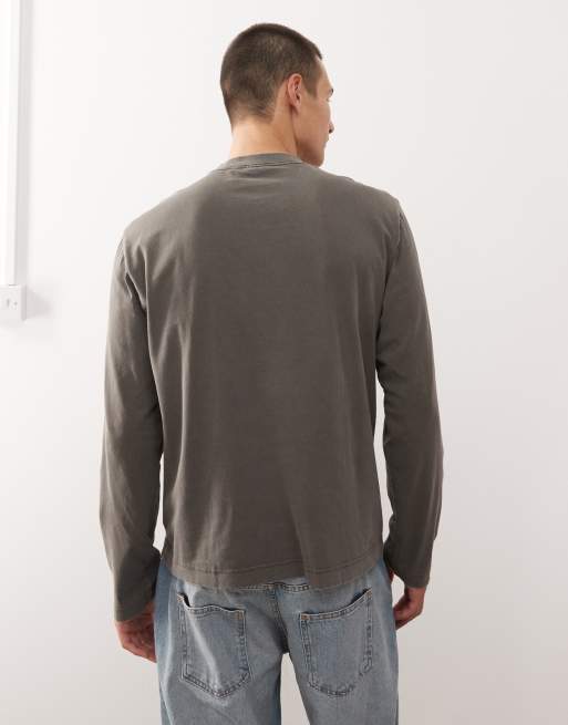 Weekday – Mullvadsgrå, avslappnad t-shirt i loungestil med långa ärmar, 3 av 4