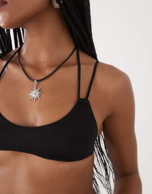 Weekday Rhinestone Fringe Bikini Shoulder Piece In Black