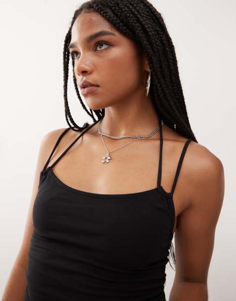 Weekday multi strap halter neck vest top in black - view 1