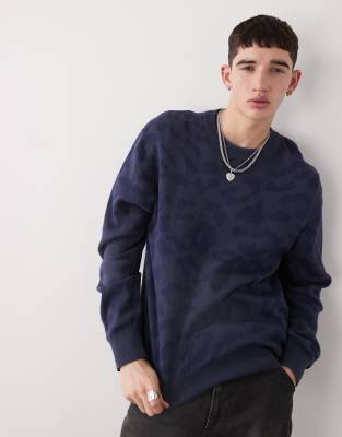 Weekday - Murray - Pull en jacquard léopard ton sur ton - Bleu foncé
