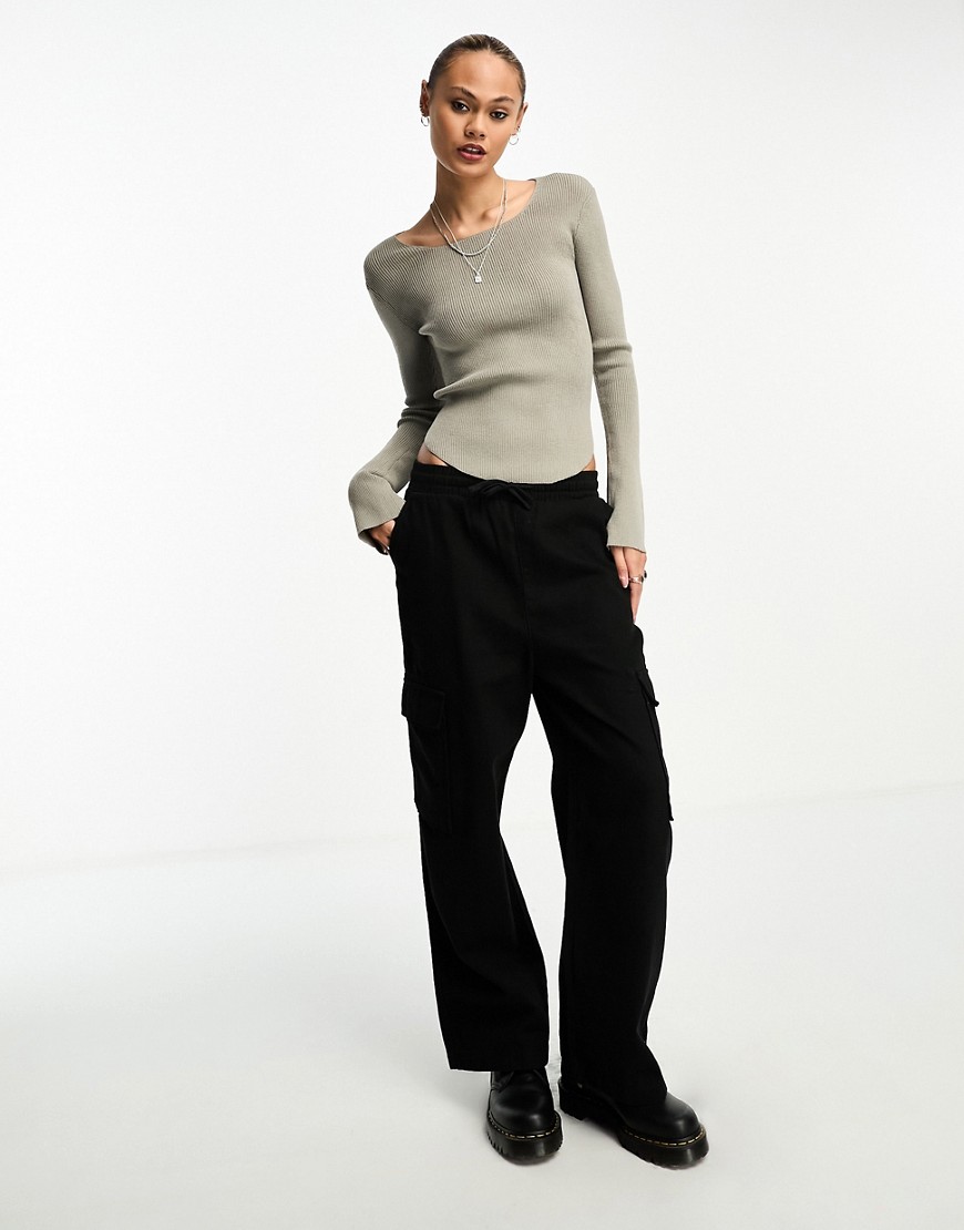 Weekday Nadina fine knit jumper with scoop neck in grey