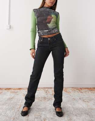 Weekday Nail Low Waist Slim Leg Jeans In Dark Blue Wash
