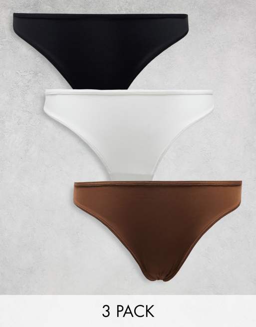 Weekday – Nana – 3er-Pack Tangas in Braun, Weiß und Schwarz