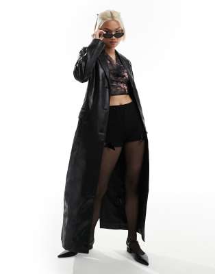 Weekday Weekday Nancy faux leather trench coat in black