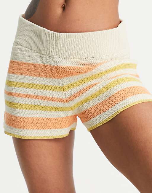 Weekday - Nanna - Pantaloncini da mare all'uncinetto crema a righe in coordinato, 3 di 4