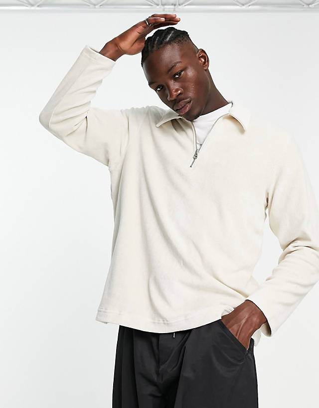 Weekday - nano terry towelling zip polo in off-white