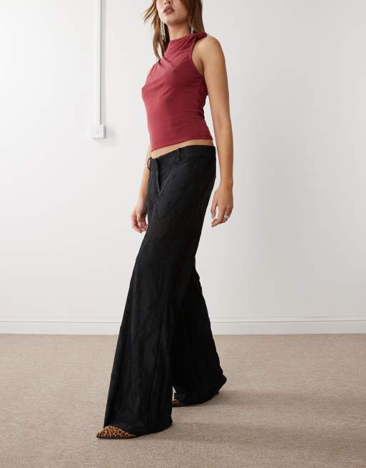 Weekday Naomi mix & match low waist burnout semi sheer trousers in black, 2 of 5