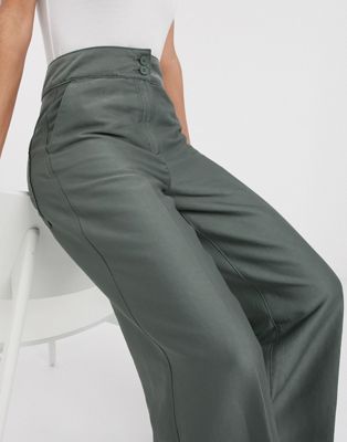 Weekday Naomi wide leg trousers in khaki | ASOS