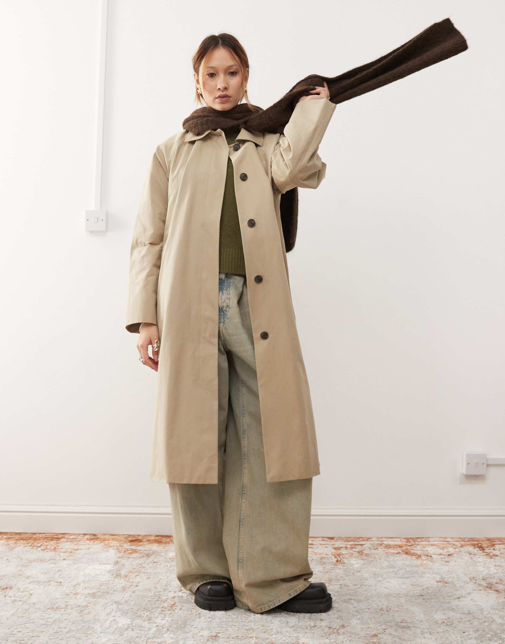 weekday nara oversized car coat in beige
