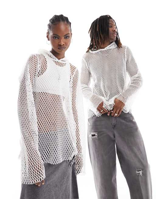 Weekday – Naturvit huvtröja i nättyg och unisex-modell – Endast hos ASOS