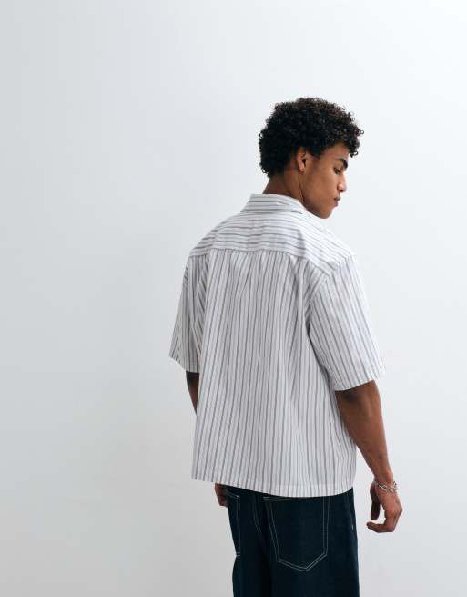 Weekday – Naturvit och blårandig skjorta i oversize med korta ärmar, 5 av 5
