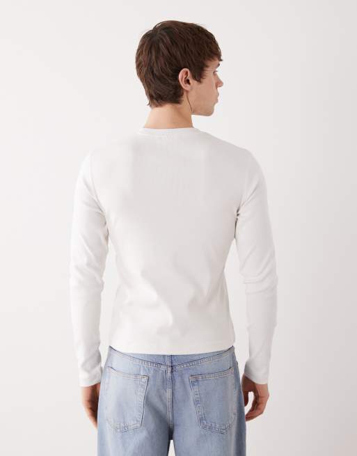 Weekday – Naturvit, ribbad, smal t-shirt med långa ärmar, 3 av 5