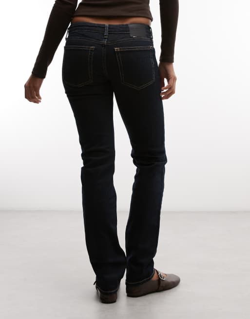 Weekday Neptune mid waist straight leg jeans in dark blue, 3 of 5