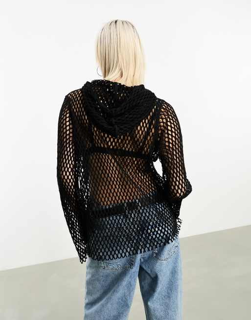 Black mesh hoodie hotsell