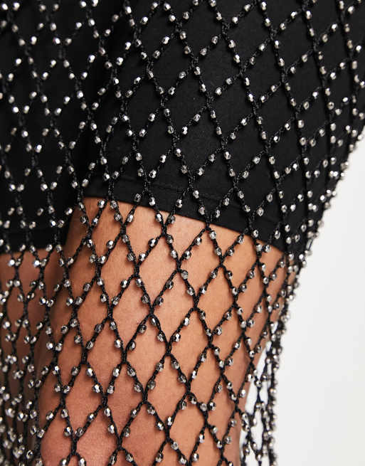 Weekday Net rhinestone midi skirt in silver