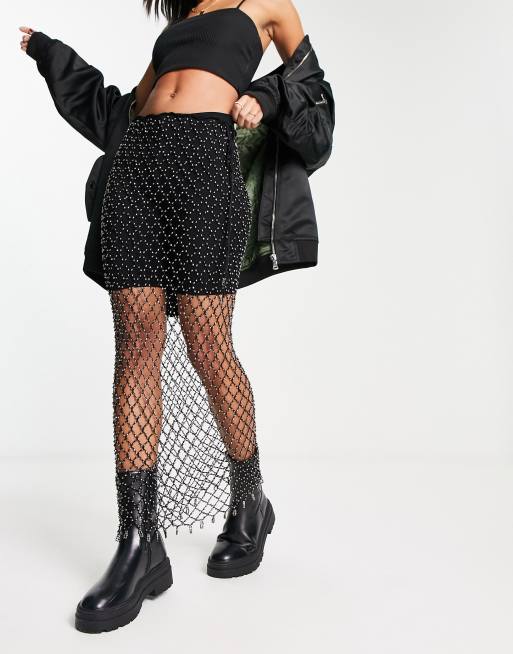 Weekday - Net - Strass midirok in zilver