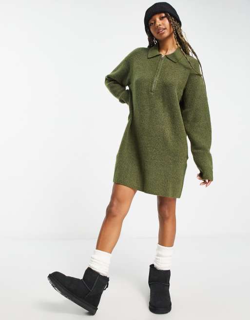 Weekday Nicki Pike knit midi sweater dress in khaki ASOS