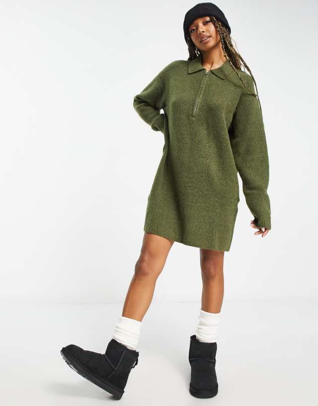 Weekday Nicki Pike knit midi sweater dress in khaki