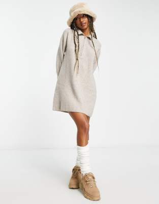 Weekday Nicki Pike Knitted Midi Dress In Cream-white