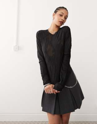 weekday nico burnout long sleeve mesh top in black