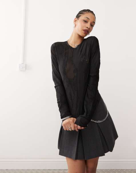 Weekday - Nico - Mesh top met lange mouwen in zwart - view 1