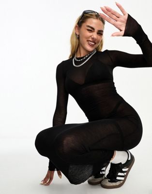 Weekday Nico sheer maxi dress in black - ASOS Price Checker