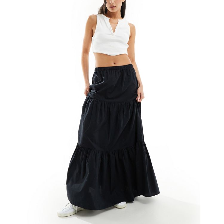 Weekday Nico tiered maxi skirt in black | ASOS