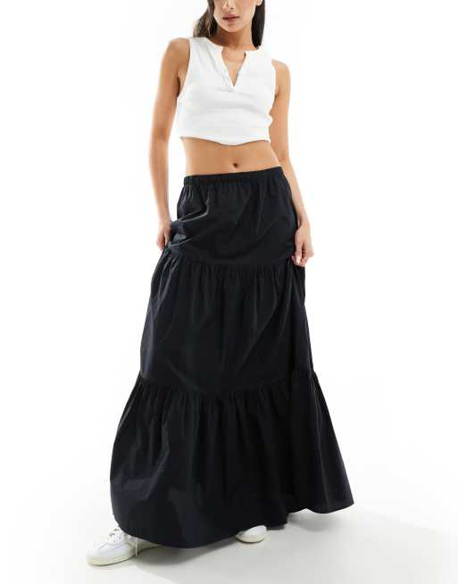 Black tiered maxi skirt uk best sale