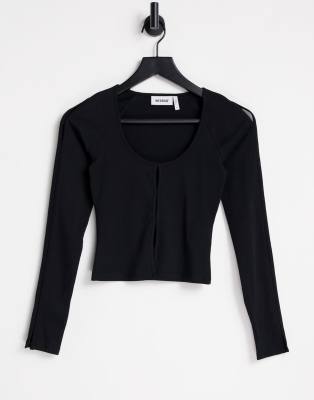 Weekday Rever Contrast Stitch Long Sleeve Top In Black