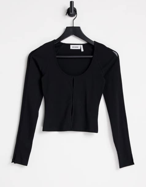 Weekday Nicolina split seam long sleeve top in black - view 1