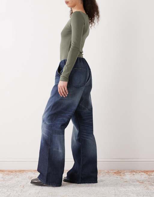 Weekday – Niebieskie jeansowe joggersy bez paska z szerokimi nogawkami, 3 z 5