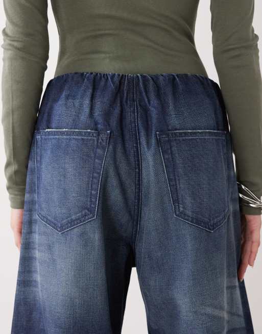 Weekday – Niebieskie jeansowe joggersy bez paska z szerokimi nogawkami, 5 z 5