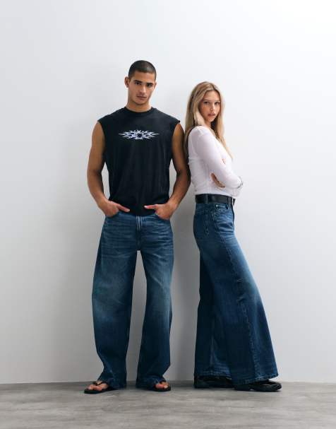 Weekday – Niebieskie jeansy unisex z szerokimi nogawkami - view 1