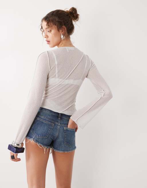 Weekday – Niebieskie szorty jeansowe hot pants z niskim stanem, 3 z 5