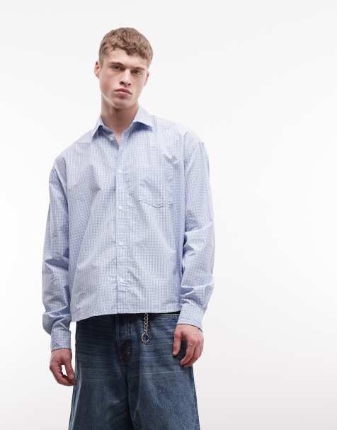 Weekday loose fit long sleeve shirt in blue and white check