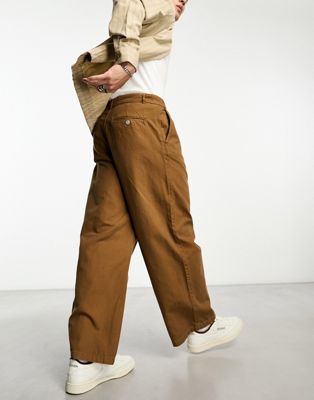 Weekday Nikolas loose fit trousers in washed brown
